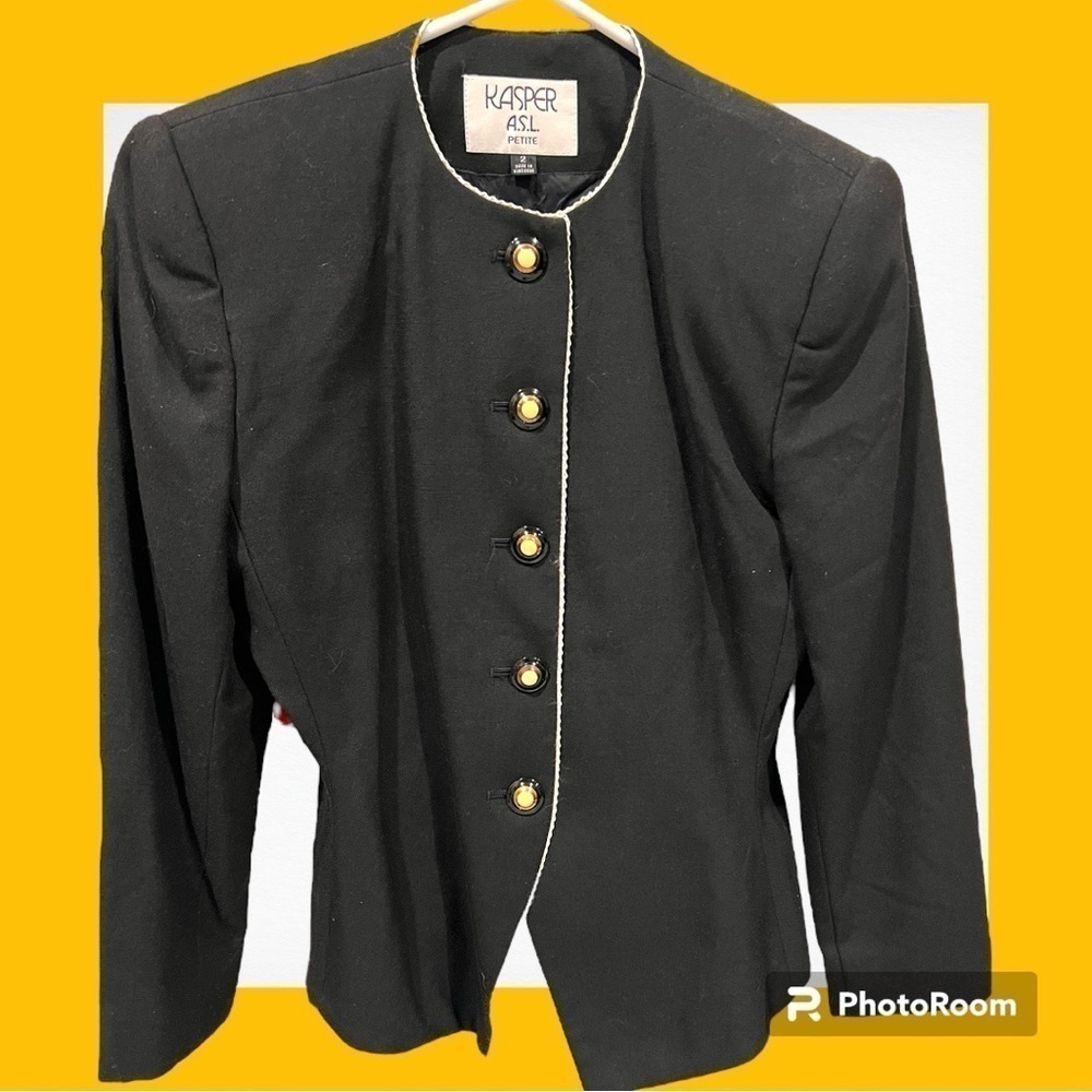 Kasper ASL Petite Black Skirt Suit Set Size 2